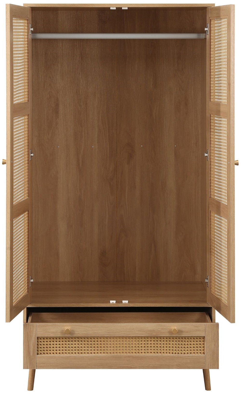 Product photograph of Croxley Oak Rattan 2 Door Wardrobe - 1 Drawer from Choice Furniture Superstore.